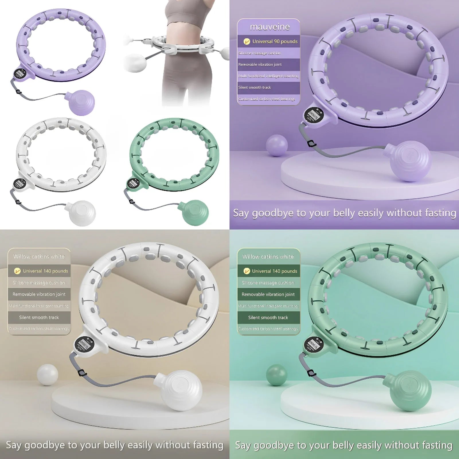 Smart Weighted Fitness Hu La Hoop Fitness Massage Exercise Circle with Ball and Counter for Adults Weight Loss